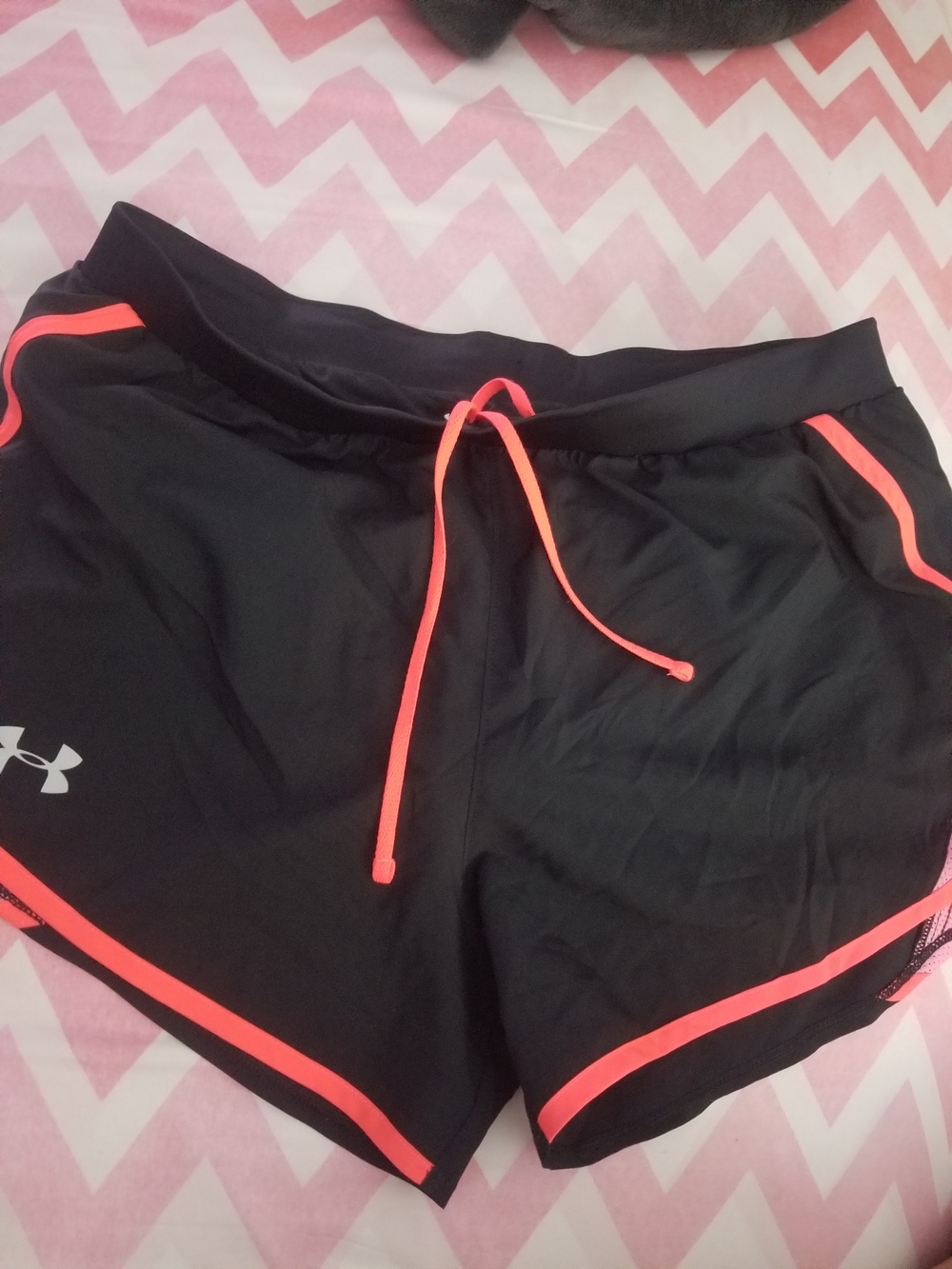 Under Armour Black Women's Athletic Shorts with Neon Coral Trim